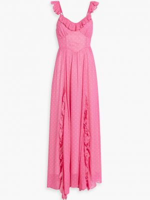 Шифоновое длинное платье в горошек с рюшами Loveshackfancy розовое