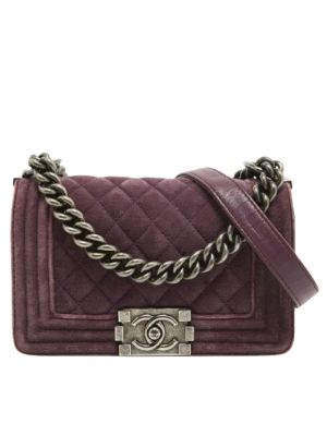 Aksamitna torebka Chanel Vintage fioletowa