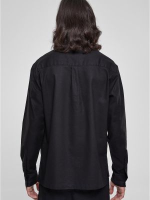 Βαμβακερό λινό μακρύ πουκάμισο με φερμουάρ Urban Classics μαύρο