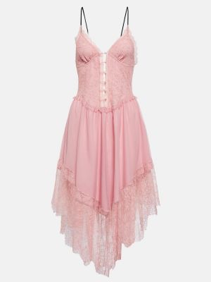 Krajkové šifonové midi šaty Gucci růžové