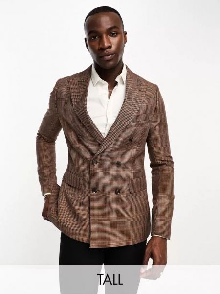 Приталенный пиджак в елочку Gianni Feraud коричневый