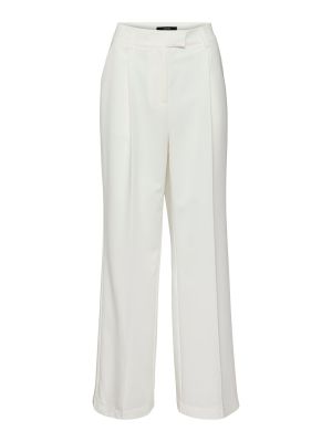 Viskózové nohavice s vysokým pásom na zips Vero Moda - biela