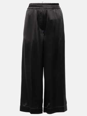 Pantaloni culottes cu talie înaltă din satin Loewe negru