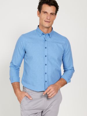 Slim fit priliehavá košeľa na gombíky Altinyildiz Classics modrá