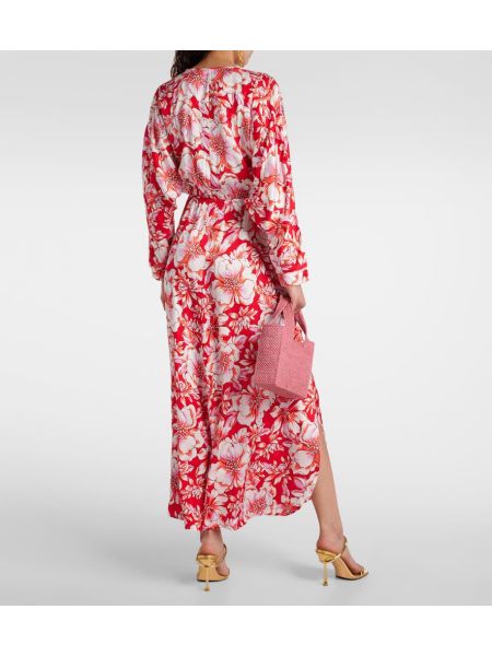 Midi obleka s cvetličnim vzorcem Poupette St Barth rdeča