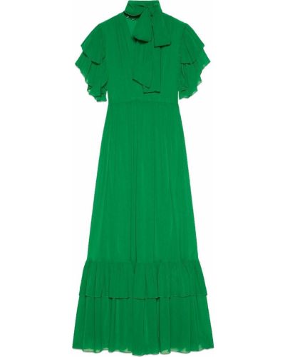 Vestido de cóctel de gasa con volantes Gucci verde