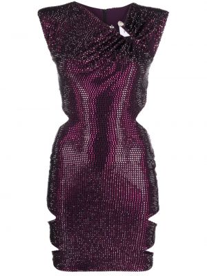 Bavlněné koktejlové šaty bez rukávů na zip Philipp Plein - fialová