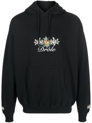 Pamučna hoodie s kapuljačom s vezom Drôle De Monsieur crna