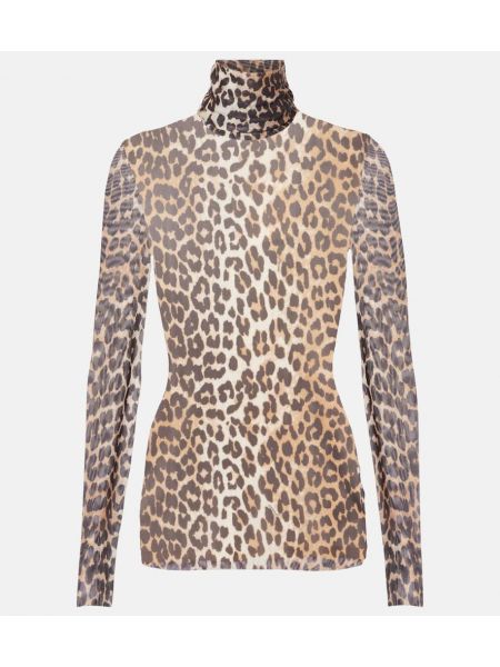 Mesh leopard trykt lang top Ganni brun