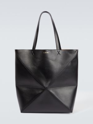 Usnjena nakupovalna torba Loewe črna