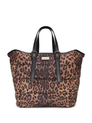 Geantă shopper cu imagine cu model leopard Dolce & Gabbana maro