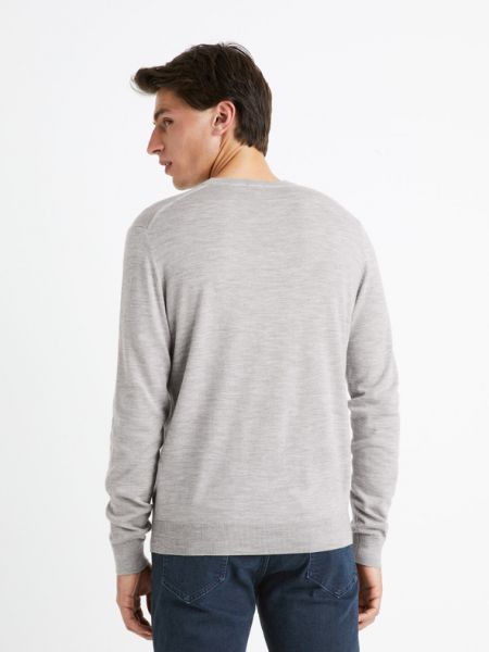 Sweter wełniany z wełny merino Celio szary