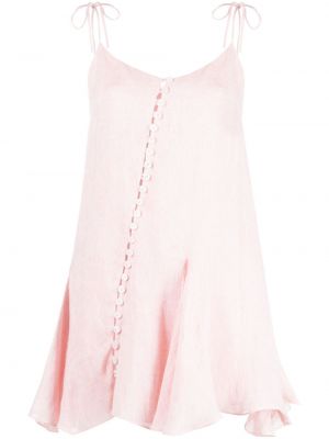 Asymetrické lněné šaty Pnk růžové
