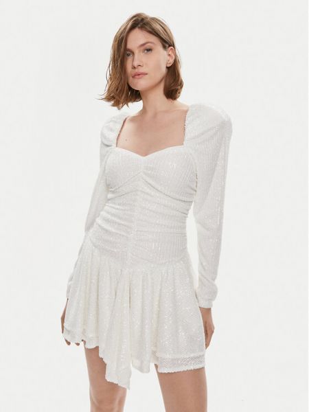 Sukienka mini z cekinami z falbankami Rotate biała