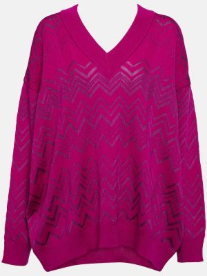 Sweter wełniany oversize Missoni różowy