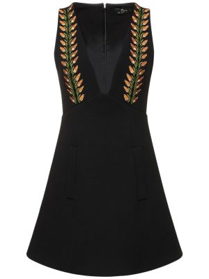 Vlnené mini šaty s výšivkou Etro čierna