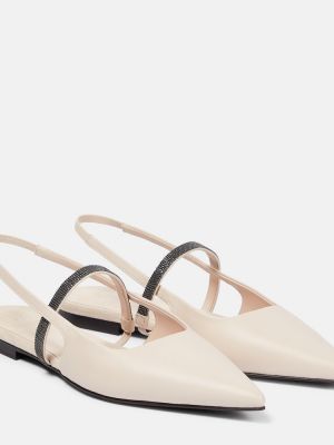 Nyitott sarkú bőr balerina cipők Brunello Cucinelli bézs