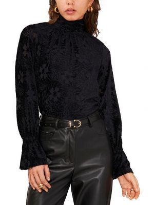 Блузка с вырезом на спине с высоким воротником с длинным рукавом 1.state черная