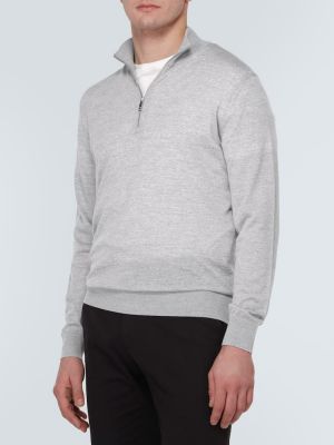 Вълнен пуловер с цип Zegna сиво