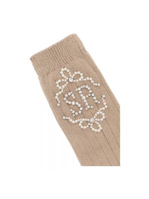 Calcetines con perlas de punto de cristal Simone Rocha beige