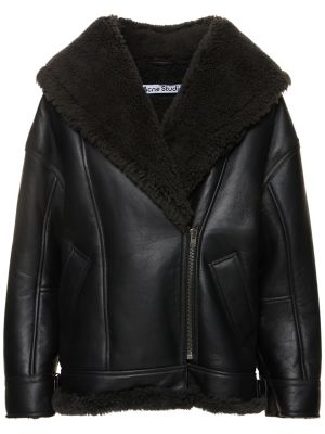 Kožená bunda so šálovým golierom Acne Studios čierna