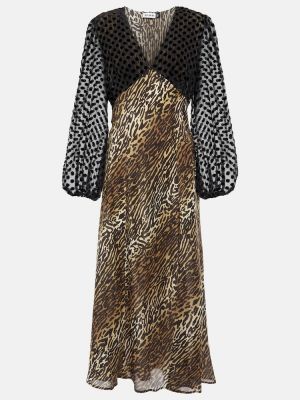 Rochie midi de mătase cu imagine cu model leopard Rixo