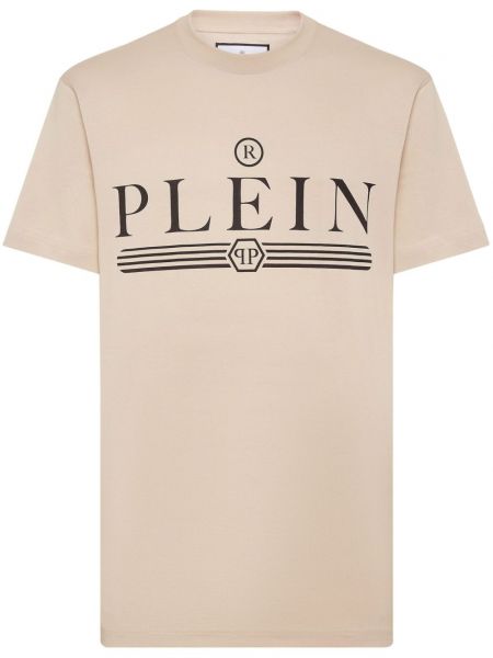 Памучна тениска с принт Philipp Plein бежово