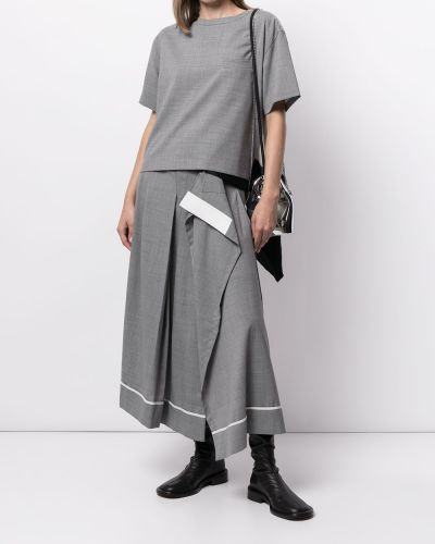 Falda midi plisada drapeado Sacai gris