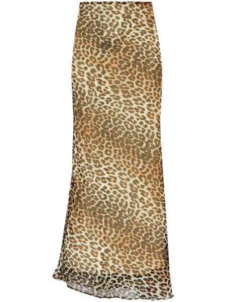 Leopard trykt chiffon blusset nederdel Ganni