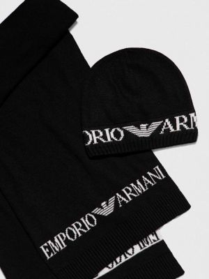 Черный шерстяной шарф Emporio Armani