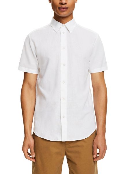 Camisa de lino manga corta Esprit blanco