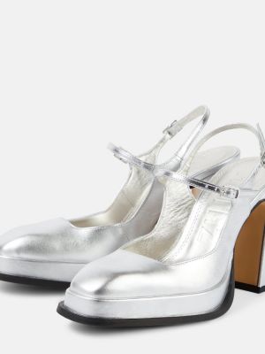 Pantofi cu toc din piele cu platformă Souliers Martinez argintiu