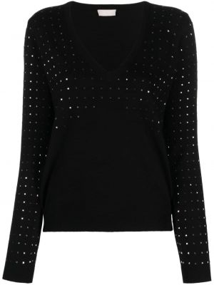 Пуловер с v-образно деколте с кристали Liu Jo черно