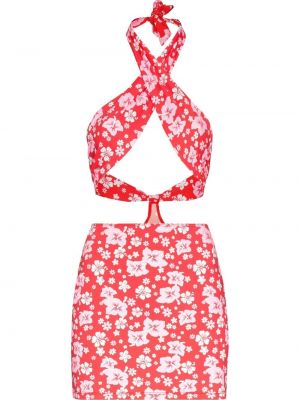 Květinové plážové šaty s otevřenými zády Frankies Bikinis - červená