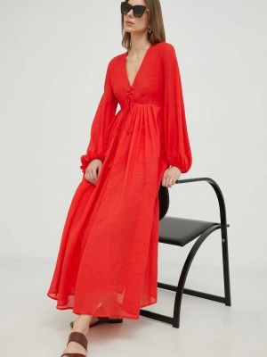 Weekend Max Mara ruha vászonkeverékből piros, maxi, harang alakú