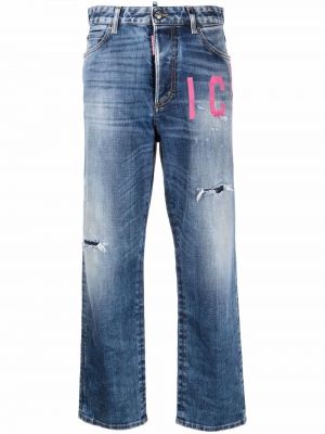 Straight leg jeans con stampa Dsquared2 blu