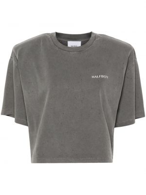 Obrabljena majica s potiskom Halfboy siva