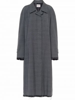 Kockovaný vlnený kabát Miu Miu sivá