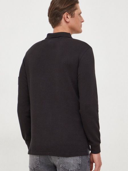 Bavlněné tričko s dlouhým rukávem s dlouhými rukávy Calvin Klein Jeans černé
