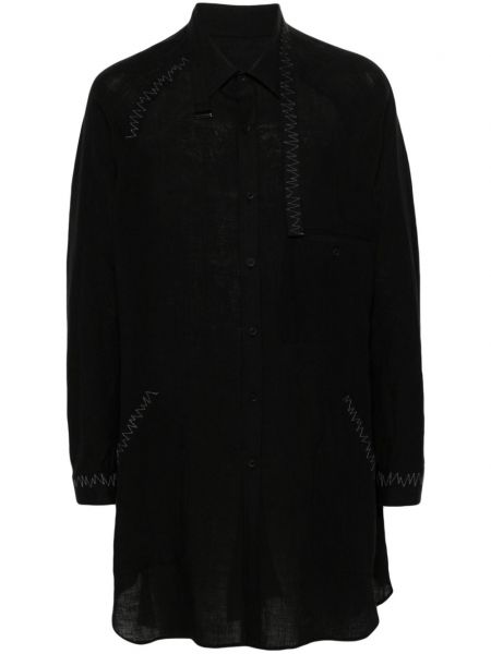 Lněná košile s výšivkou Yohji Yamamoto černá