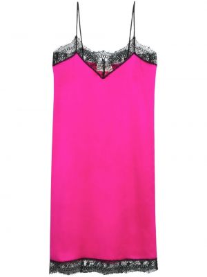 Копринена коктейлна рокля с дантела Ami Paris розово