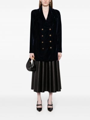 Sametový kabát s knoflíky Chanel Pre-owned modrý