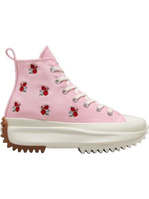 Кроссовки с вышивкой в цветочек на платформе Converse розовые