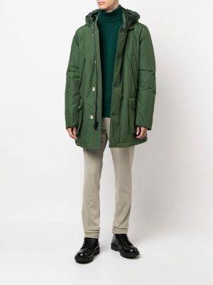 Płaszcz z kapturem puchowy Woolrich zielony