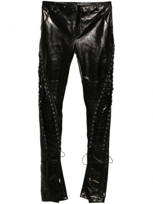 Kožne hlače s vezicama s čipkom Marco Rambaldi crna