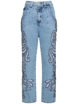 Straight fit džíny s korálky Patbo modré
