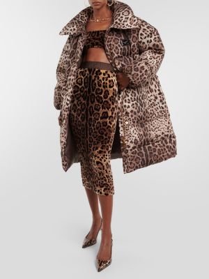 Zamatová midi sukňa s potlačou s leopardím vzorom Dolce&gabbana
