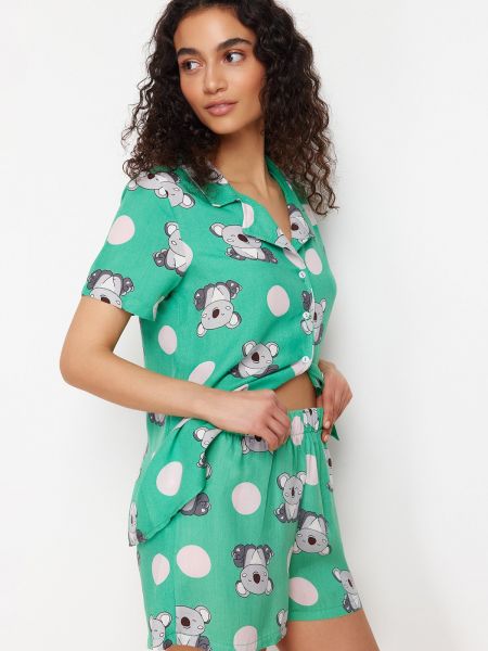 Piżama z wiskozy pleciona Trendyol zielona