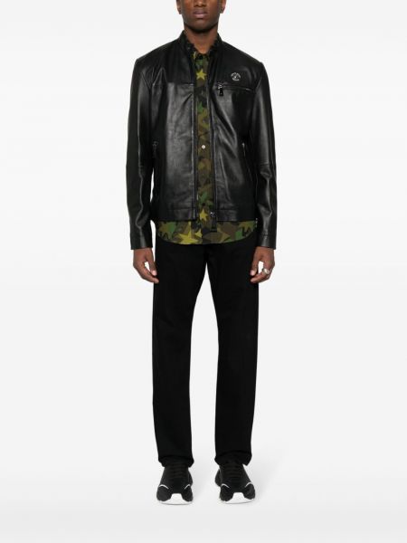 Dabīgās ādas džinsa jaka Versace Jeans Couture melns