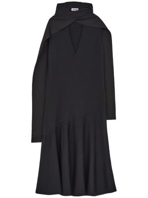Robe mi-longue en laine en tricot Jil Sander noir